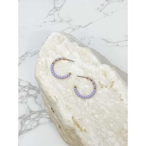 Lavender & Gold Bead Hoop Earrings